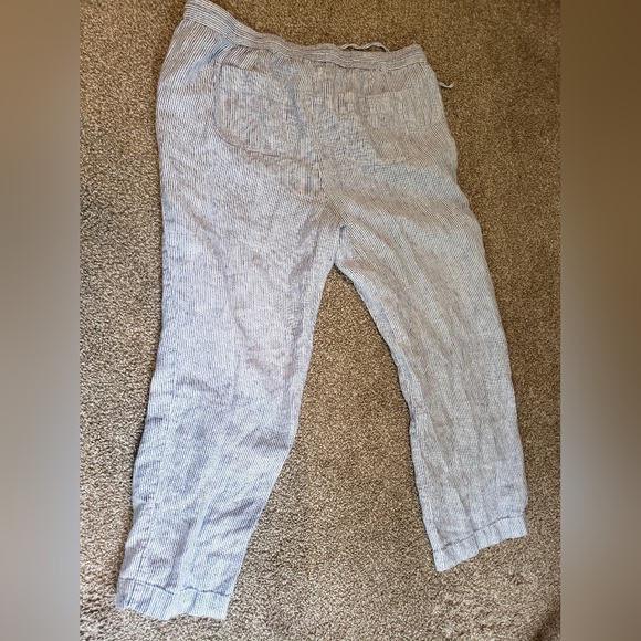 Talbots 100% Linen Pants Size 16W Blue and White Stripe - Picture 4 of 10